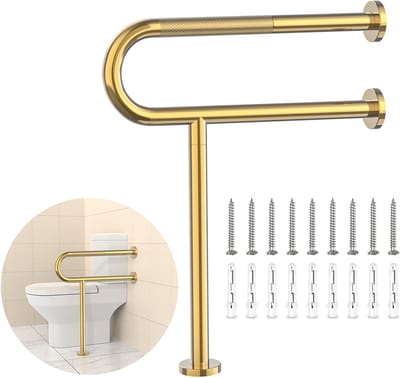 Toiletgrijpstang 59,4 cm met been, YuanDe wandgemonteerde veiligheidsbeugel, roestvrijstalen antislip badkamersteunrail voor ouderen, gehandicapten, gehandicapten, senioren, letselherstel, geborsteld
