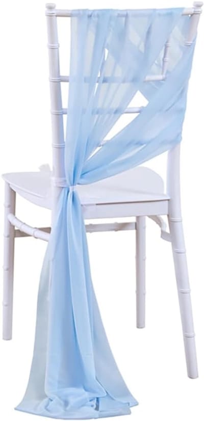 Set van 6 Chiffon Stoelhoezen voor Bruiloft en Feesten - Decoratieve Stoelbanden in Blauw