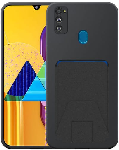 Geschikt voor Samsung Galaxy M30S Telefoonhoesje met Verstelbare Leren Pasjeshouder - Flexible Back Cover Case Siliconen TPU with Adjustable Leather Cardslot - Zwart - Smartphonica geschikt voor Samsung Galaxy M30s