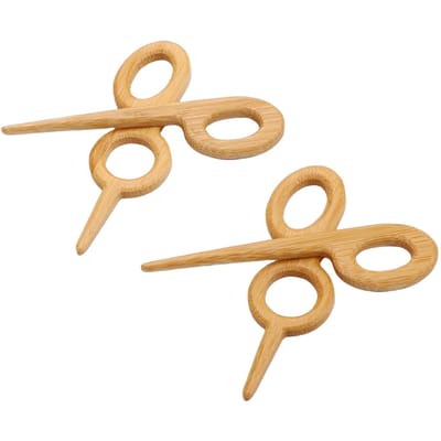 2 STUKS Bamboe Hout Broche Schattig Schaar Patroon Trui Spelden Mode Accessoires voor Vrouwen Meisjes Cadeau beige