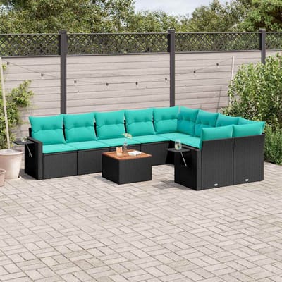 vidaXL - 10-delige - tuinbankset - met - kussens - van - zwart - polyrotan