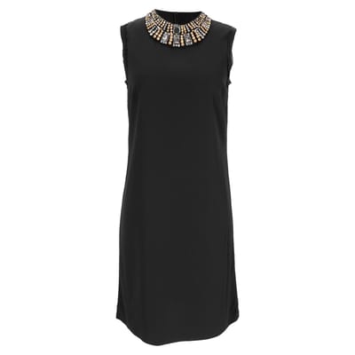 Lanvin mini-jurk met kristallen kralen en slabbetje in zwarte viscose