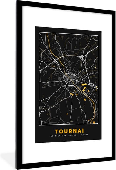 Fotolijst incl. Poster - Tournai - Stadskaart - Goud - Plattegrond - Kaart - 80x120 cm - Posterlijst