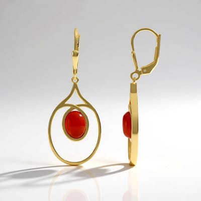 Cavill - Zilveren Oorbellen verguld 925 Sterling - 2,52 ct Ovale Carneool Cabochons uit India - Bezel gezet - Elegante dames sieraden