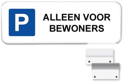 Parkeerbord Bewoners 3 - Weerbestendig Aluminium - 40x15 cm - Bevestiging: Met muur-/ wandmontage beugels