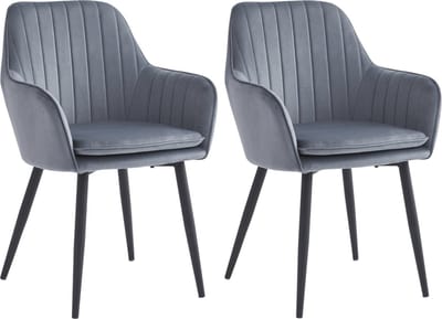 Colenis® - Lavinia Eetkamerstoel - Set Van 2 - Grijs - Fluweel - Velvet - Industrieel - Met armleuning