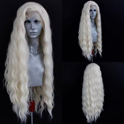 Platinablond Golvend Pruik Synthetische Kant Voorzijde Pruiken Voor Vrouwen Lang Natuurlijk Golvend Kant Haar Wit Zwart Roze Pruik Losse Krul Cosplay 22inches&Lace Front