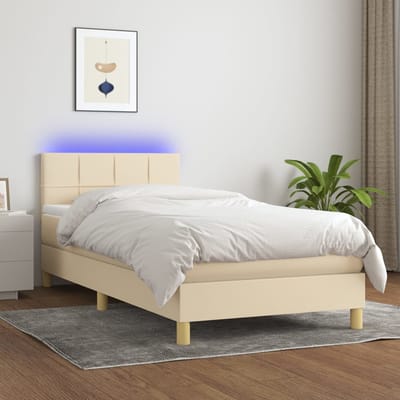 vidaXL - Boxspring - met - matras - en - LED - stof - crèmekleurig - 80x200 - cm