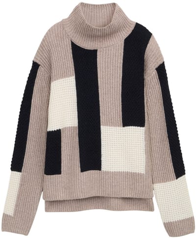 Tom Tailor - Gebreide trui met losse pasvorm en kleurblokjes - Maat XXL - taupe structured colorblock