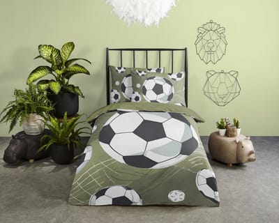 Pure dekbedovertrek voetballen - 1 persoons 140x200/220 cm - Groen - Microvezel