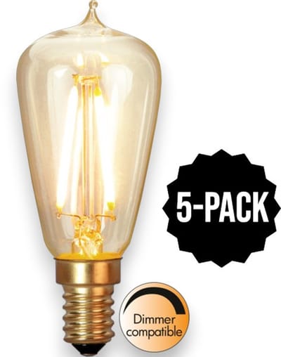 5-Pack | Druppel-Edison lamp - E14 - 1.9W - Super Warm Wit <2200K - Dimbaar - Filament - Rookglas
