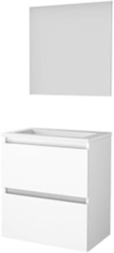 Basic-Line Ultimate 39 Badkamermeubelset - Ondiep - 60 x 39 cm - Greeploos - 2 Lades - Acryl Wastafel - Zonder Kraangat - Spiegel met Indirecte LED Verlichting - Ice White