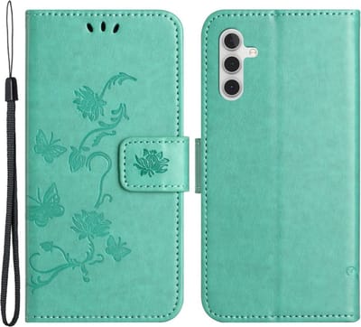 Coverup Hoesje - Geschikt voor Samsung Galaxy A15 Hoesje - Coverup Bloemen & Vlinders Book Case - Mintgroen