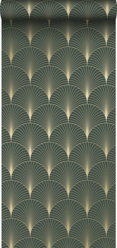 ESTAhome behang art deco motief donkergroen en goud - 53 cm x 10.05 m - 139584