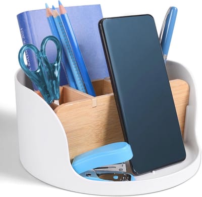 ECO Bureau-organizer voor Kantoor en Thuis | Multifunctionele Organizer voor Mobiele Telefoons, Pennen en Brieven | Wit Rond Design