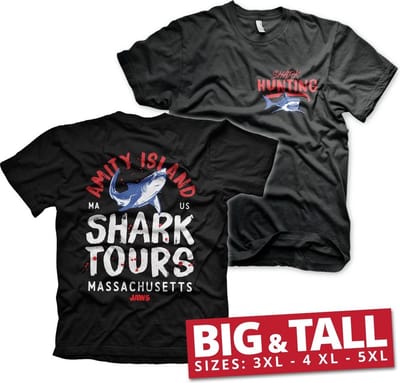 Jaws Amity Island Shark Tours Big & Tall T-Shirt Black-5XL