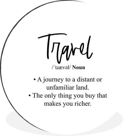 WallCircle - Wandcirkel - Muurcirkel - Spreuken - Quotes - A journey to a distant or unfamiliar land - Travel - Aluminium - Dibond - 30x30 cm - Binnen en Buiten