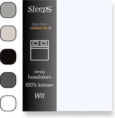 Sleeps Jersey Hoeslaken Katoen - 160x200 cm - Wit - Strijkvrij