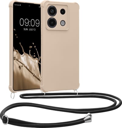 kwmobile telefoonhoesjegeschikt voor Xiaomi Redmi Note 13 Pro 5G / Poco X6 5G - Hoesje van siliconen met telefoonkoord - In crème