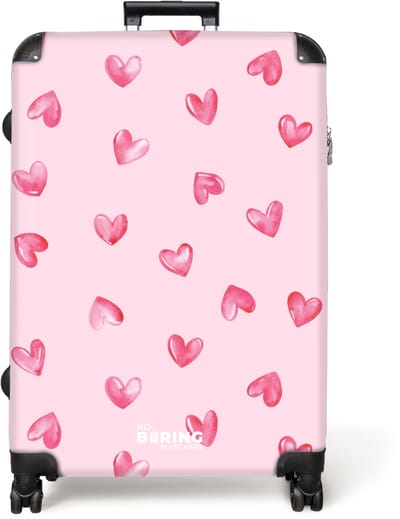 NoBoringSuitcases.com® - Koffer groot - Reiskoffer lichtgewicht - Roze hartjes - Rolkoffer met 4 wielen - Grote trolley XL - 98 liter bagage