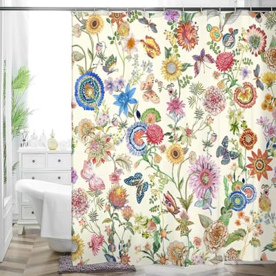 Multicolor Bloemenkunst Bloemen Douchegordijn Badkamer Decoratief Waterdicht Wasbaar Douchegordijn W60H190(CM)-1 Pcs