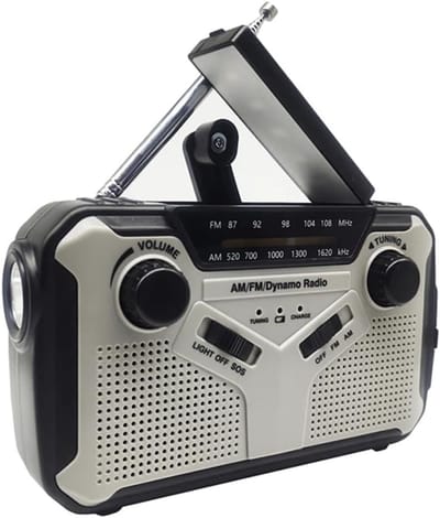 Noodradio - Draagbare Radio - Kamperen Buiten - Dynamo Opladen - 18 x 10 x 8 cm - Grijs
