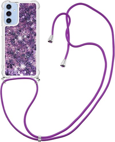 Coverup Hoesje - Geschikt voor Samsung Galaxy A15 Hoesje - Coverup Liquid Glitter Back Cover met Koord - Paars