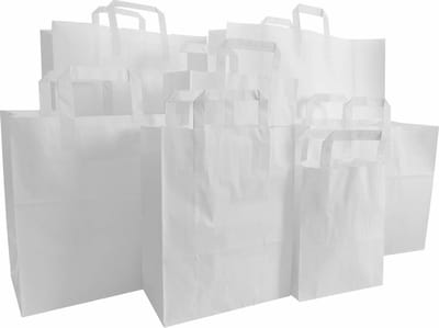 50x papieren tassen met plat handvat witKies hier voor de maat van de tassen: 32x17x44cm