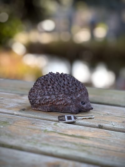 Sleutel-verstopdoosje / Sleutelkluis / Verborgen sleutelhouder / Sleutel verstopplaats EGEL 5,7 cm hoog - polyester - voor buiten - tuindecoratie - tuinbeeld - cadeau - geschenk - gift