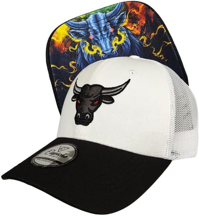 Capiche® Trucker Pet – Stier – Wit & Zwart – Verstelbaar met Druksluiting – Trucker Pet Mannen – Bull