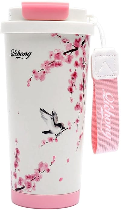 Dailygoods- Thermobeker 500 ml - Dubbelwandig Geïsoleerd - Roestvrij Staal - Lekvrij Deksel - Vouwrietje - Voor Warme/Koude Dranken - Reisbeker