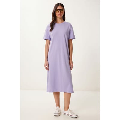 Katoenen Midi T-shirt Jurk met Ronde Hals