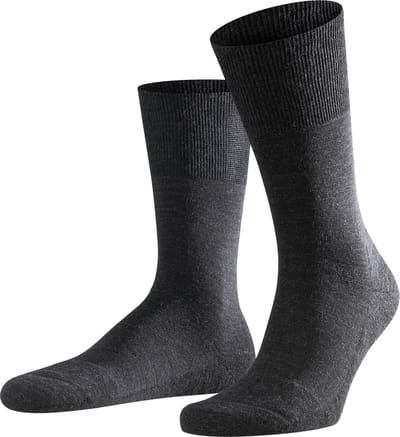 FALKE Airport Plus eenkleurig wol katoen sokken heren grijs - maat 41-42