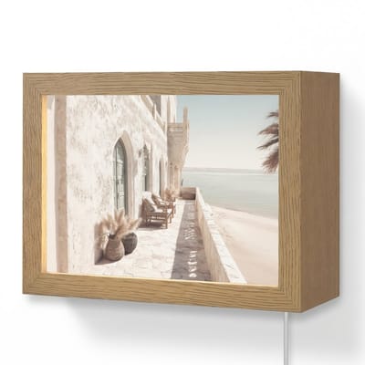 Wandlamp 20x15 cm - Oplaadbaar - Terras - Stoelen - Strand - Beige - Wandlampen binnen woonkamer - Slaapkamer lamp met kabel - Decoratieve nachtlamp - Vloerlamp snoer
