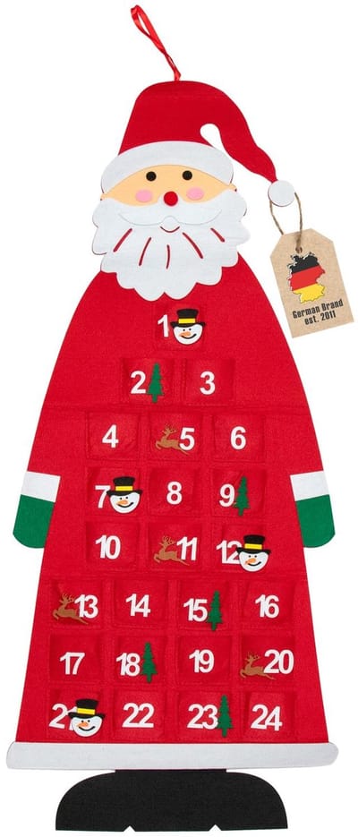 Intirilife Kerstman Adventskalender rood om te vullen, kerstman-kalender DIY herbruikbaar van vilt om op te hangen - voor kinderen en volwassenen