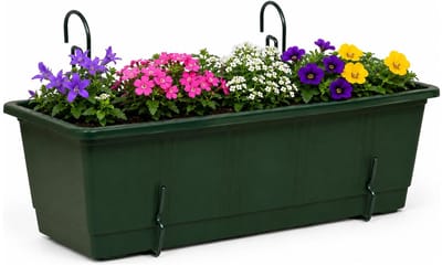Geli Plantenbak Balcony - groen - met metalen ophangbeugels - 40 x 18 x 15 cm - hard kunststof - langwerpig -
