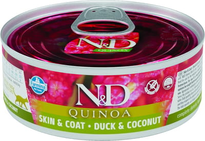 N&D Quinoa natvoeding voor de kat Skin & Coat Eend 80 gr. - per 24 stuks