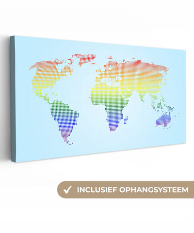 Canvas schilderij 160x80 cm - Wanddecoratie Moderne wereldkaart LGBTQ - Muurdecoratie woonkamer - Slaapkamer decoratie - Kamer accessoires - Schilderijen op canvas