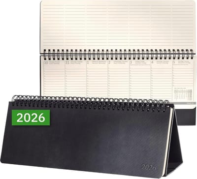 Tischkalender 2026 - Luxe Agenda in Zwart met Notitiepagina's en Ringösenbinding