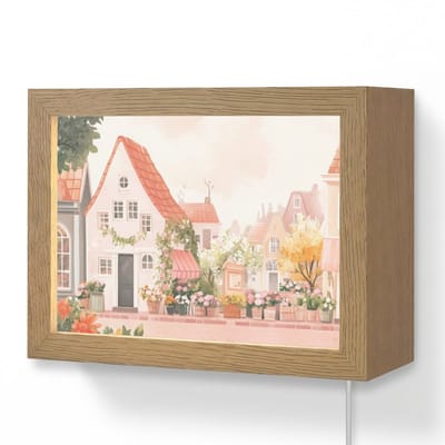Wandlamp 20x15 cm - Oplaadbaar - Bloemen - Huizen - Dorp - Wandlampen binnen woonkamer - Slaapkamer lamp met kabel - Decoratieve nachtlamp - Vloerlamp snoer