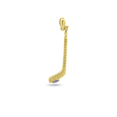 New Bling 9NBSAM-G230386 Gouden Hangertje Hockeystick - 14 Karaat Bedeltje - Hockeystick 27,5x7,5mm - Zirkonia - Goud