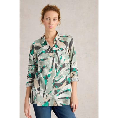 White Stuff Sophie Longline Cotton Shirt Grey Multi Größe: 8 REGULAR | Business hemden Outlet | Damen | Grau
