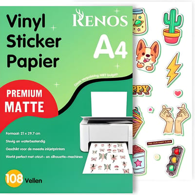 108 Matte Vinyl Stickervellen A4 – Waterbestendig Stickerpapier voor Inkjet Printers - Geschikt voor Snijmachines