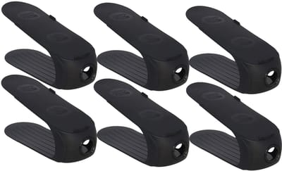 Gerimport Schoenenopbergers - 6x - voor schoenen - zwart - kunststof - ruimtebesparend - schoenenrek - 11 x 26 x 10 cm