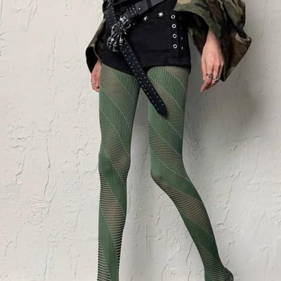 Vintage Jacquard Panty's Slankmakend Verticale Strepen Lijnen Panty Sexy Dames Zwarte Kousen Jk Ultra-Dun Nylon Visnet Panty's One Size gray