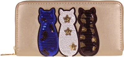 Portemonnee goud met poesjes - 20x11cm