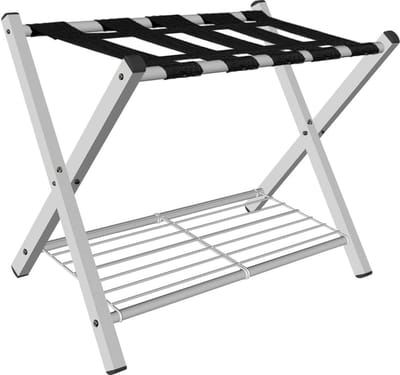 Vouwbare Bagagerek voor Gastenkamer - Sterke Stalen Luggage Stand met Opbergplank