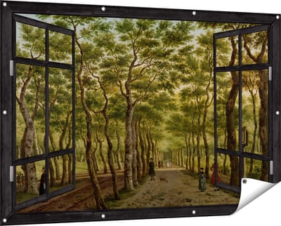 Gards Tuinposter Doorkijk Het Herepad in het Haagse Bos - Paulus Constantijn la Fargue - 150x100 cm - Tuindoek - Tuindecoratie - Wanddecoratie buiten - Tuinschilderij