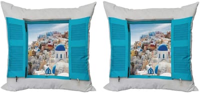 ABAKUHAUS Kussenhoes – 2x50x50 cm – Dubbelzijdig bedrukt – Turkoois/Grijs, Mikrofaser