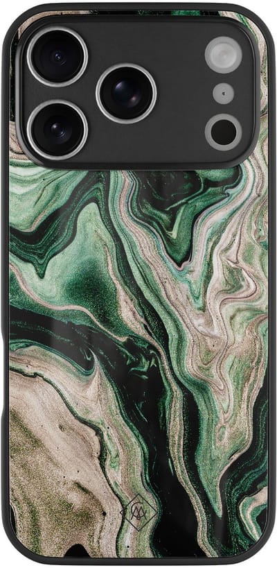Casimoda® hoesje - Geschikt voor iPhone 17 Pro - Groen marmer / Marble - Luxe Hard Case Zwart - Backcover telefoonhoesje - Groen